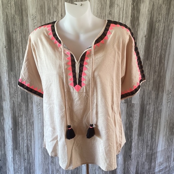 🆕 IVY JANE Boho Chic Embroidered Triangles Tassel Shirt Top Sz S $128 - Picture 2 of 8